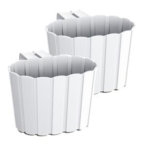 Prosperplast Set van 4x stuks kunststof balkon plantenpotten/bloempotten met haak wit 19 cm -