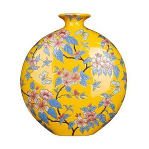Fine Asianliving Chinese Vaas Porselein Handgeschilderd Geel