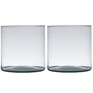 Set van 2x stuks transparante home-basics cylinder vorm vaas/vazen van gerecycled glas 19 x 19 cm -