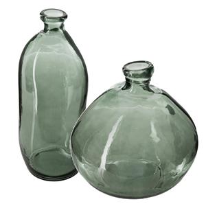 Atmosphera Bloemenvazen set - 2x - Organische fles vorm - groen transparant - glas -