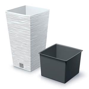 prosperplast Weißes Pflanzgefäß mit Behälter, Kollektion furu, 26,5 x 26,5 x 50 cm, Fassungsvermögen 11 l.