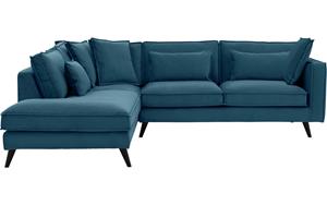 Goossens Bank Suite blauw, stof, 3-zits, elegant chic met ligelement links