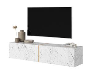 Selsey - Bisira TV-Schrank Weiß in Egger-Marmor-Optik mit goldfarbenem Einsatz, 140 cm
