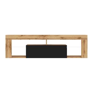 Bianko - TV-Lowboard - TV-Schrank mit Glasböden, hängend oder stehend, 140 cm breit (Lancaster Eiche / Schwarz Hochglanz, ohne led) - Selsey