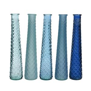 Decoris Vaas Recycled Glas Dia7-H32cm In Blauwtinten