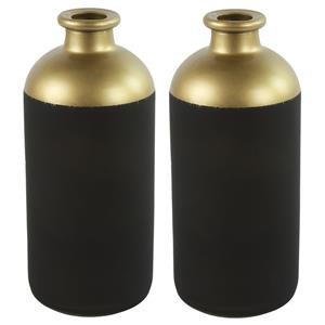 Countryfield Bloemen/deco vaas - 2x - zwart/goud - glas - luxe fles vorm - D11 x H25 cm -