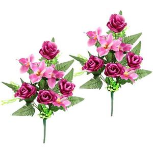 I.GE.A. Kunstblume "Bouquet aus Orchideen und Rosen", 2er Set Kunstblumenstrauß zum Legen oder Stellen Künstliche Blumen