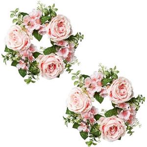 Creativ green Kunstbloem Kaarsenring rozen en bloemen in een (2 stuks)