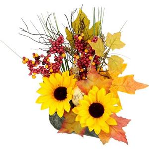 I.GE.A. Kunstblume "Gesteck aus Sonnenblumen auf Stein", Künstliche Blumen Herbstgesteck Deko Ornamente für Halloween