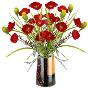 I.GE.A. Kunstblume "Mohnblumenbusch in Vase aus Keramik", Blumen Mohnblume Mohn Mohnbusch Bouquet Strauß Seidenblumenstrauß