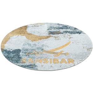 Sansibar Teppich "Keitum 012", rund, Flachgewebe, modernes Design, Motiv Sylt & gekreuzte Säbel