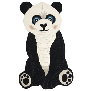 beliani Kinderteppich Wolle schwarz/weiß Tiermotiv Panda 100x160cm handgetuftet Jingjing - Schwarz
