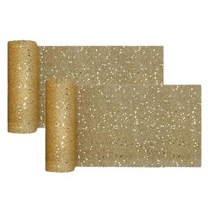 Santex Tafelloper op rol - 2x - goud glitter - smal 18 x 500 cm - polyester -
