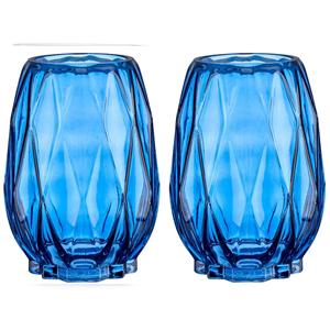 Giftdecor Bloemenvazen 2x stuks - luxe decoratie glas - blauw - 13 x 19 cm -