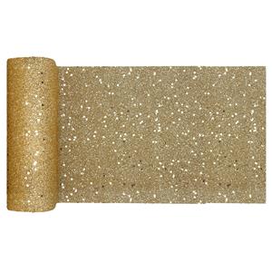 Santex Kerst thema tafelloper op rol - goud glitter - smal 18 x 500 cm - polyester -