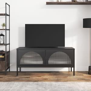 Tv-meubel 105x35x50 cm glas en staal zwart