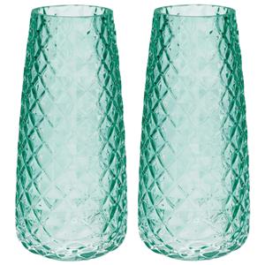 Bellatio Bloemenvaas - set van 2x - groen - transparant glas - D10 x H21 cm -