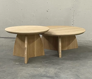Industrielemeubelshop Eikenhouten salontafel set van 2 met houten poot Luik