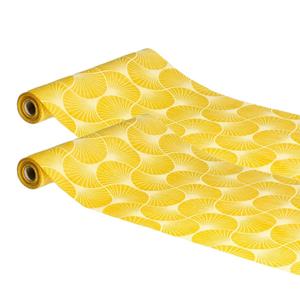 Chaks Tafelloper op rol - 2x - ginkgo print - geel - 28 x 300 cm - polyester -