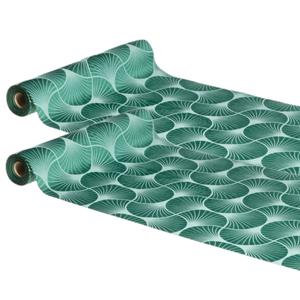 Chaks Tafelloper op rol - 2x - ginkgo print - groen - 28 x 300 cm - polyester -