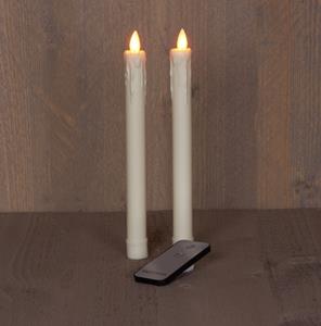 Anna's Collection Batterijverlichting 2 stuks tafelkaars wax bewegende vlam 23 cm ivoor met afstandsbediening - 