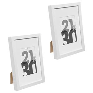 5five Fotolijstje voor een foto van 21 x 30 cm - 2x stuks - wit - foto frame Eva - modern/strak ontwerp -