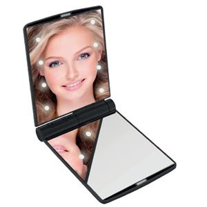 Benson Care LED Make-up spiegel/handspiegel/zakspiegel - zwart - 11,5 x 8,5 cm - dubbelzijdig -