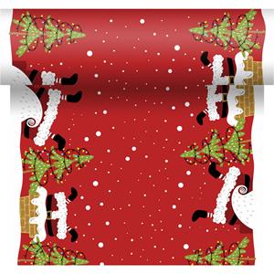 Duni 2x stuks kerst thema tafellopers/placemats rood met kerstmannen en kerstbomen x 480 cm -