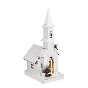 House of Seasons Kerk Decoratief Object - 18x25x49 cm - Hout - Wit