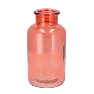 DK Design Bloemenvaas melkbus fles model - helder gekleurd glas - koraalroze - D10 x H20 cm -