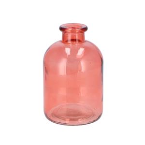 DK Design Bloemenvaas fles model - helder gekleurd glas - koraal roze - D11 x H17 cm -