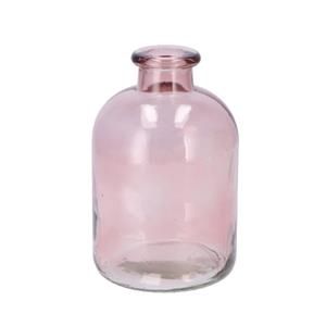 DK Design Bloemenvaas fles model - helder gekleurd glas - zacht roze - D11 x H17 cm -