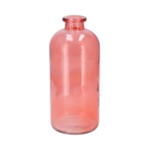 DK Design Bloemenvaas fles model - helder gekleurd glas - koraal roze - D11 x H25 cm -