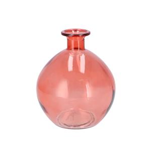 DK Design Bloemenvaas rond model - helder gekleurd glas - koraal roze - D13 x H15 cm -
