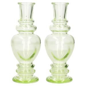 Ideas 4 Seasons Bloemenvaas Venice - 2x - kleine stelen/boeketten - gekleurd glas - helder lichtgroen - D5,7 x H15 c -