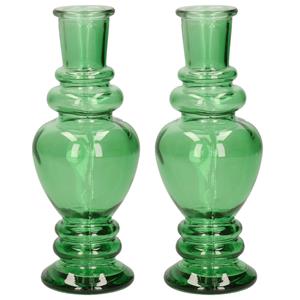 Ideas 4 Seasons Bloemenvaas Venice - 2x - voor kleine stelen/boeketten - gekleurd glas - helder groen - D5,7 x H15 c -