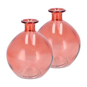 DK Design Bloemenvaas rond model - 2x - helder gekleurd glas - koraal roze - D13 x H15 cm -