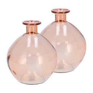 DK Design Bloemenvaas rond model - 2x - helder gekleurd glas - perzik roze - D13 x H15 cm -