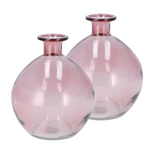 DK Design Bloemenvaas rond model - 2x - helder gekleurd glas - zacht roze - D13 x H15 cm -