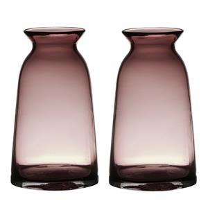 Set van 2x stuks transparante home-basics paars/roze glazen vaas/vazen 23.5 x 12.5 cm -