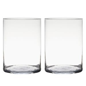 2x stuks transparante home-basics cylinder vorm vaas/vazen van glas 25 x 18 cm -