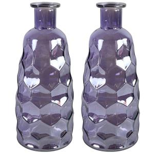 Countryfield Art Deco bloemenvaas - 2x - paars transparant - glas - D12 x H30 cm -