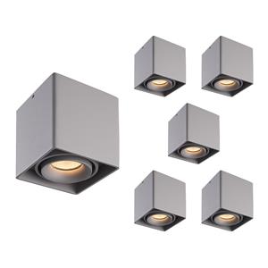 HOFTRONIC™ 6x Dimbare LED opbouw plafondspot Esto Grijs incl. GU10 spot 5W 2700K IP20 kantelbaar