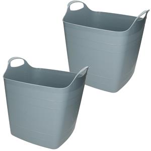 Bathroom Solutions 2x stuks kuip/emmer/wasmand - flexibel - blauw - 25 liter - vierkant - kunststof -