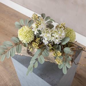 Decoratietakken Bloemstuk op een berkenstam | Wit | B25cm