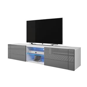 Elegant - TV-Lowboard mit Klapptüren und 2 offenen Fächern, grifflos, 140 cm breit (Weiß Matt / Weiß Hochglanz, mit led) - Selsey