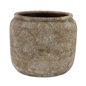 DK Design Bloempot kruik model Batu - zandkleur - D18 x H16 cm - rustiek -