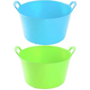 Forte Plastics Voordeelset van 2x stuks kunststof flexibele emmers/wasmanden/kuipen 56 liter in het blauw/groen -