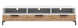 Rikke - TV-Lowboard / TV-Tisch mit 3 offenen und 3 geschlossenen Fächern, 160 cm breit (Weiß Matt / Wotan Eiche Matt ohne led) - Selsey