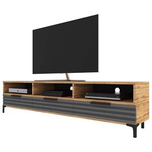 Rikke 3D - TV-Lowboard - TV-Schrank mit 3D-Fronten in Matt, stehend, 160 cm breit (Wotan Eiche / Grau, ohne led) - Selsey